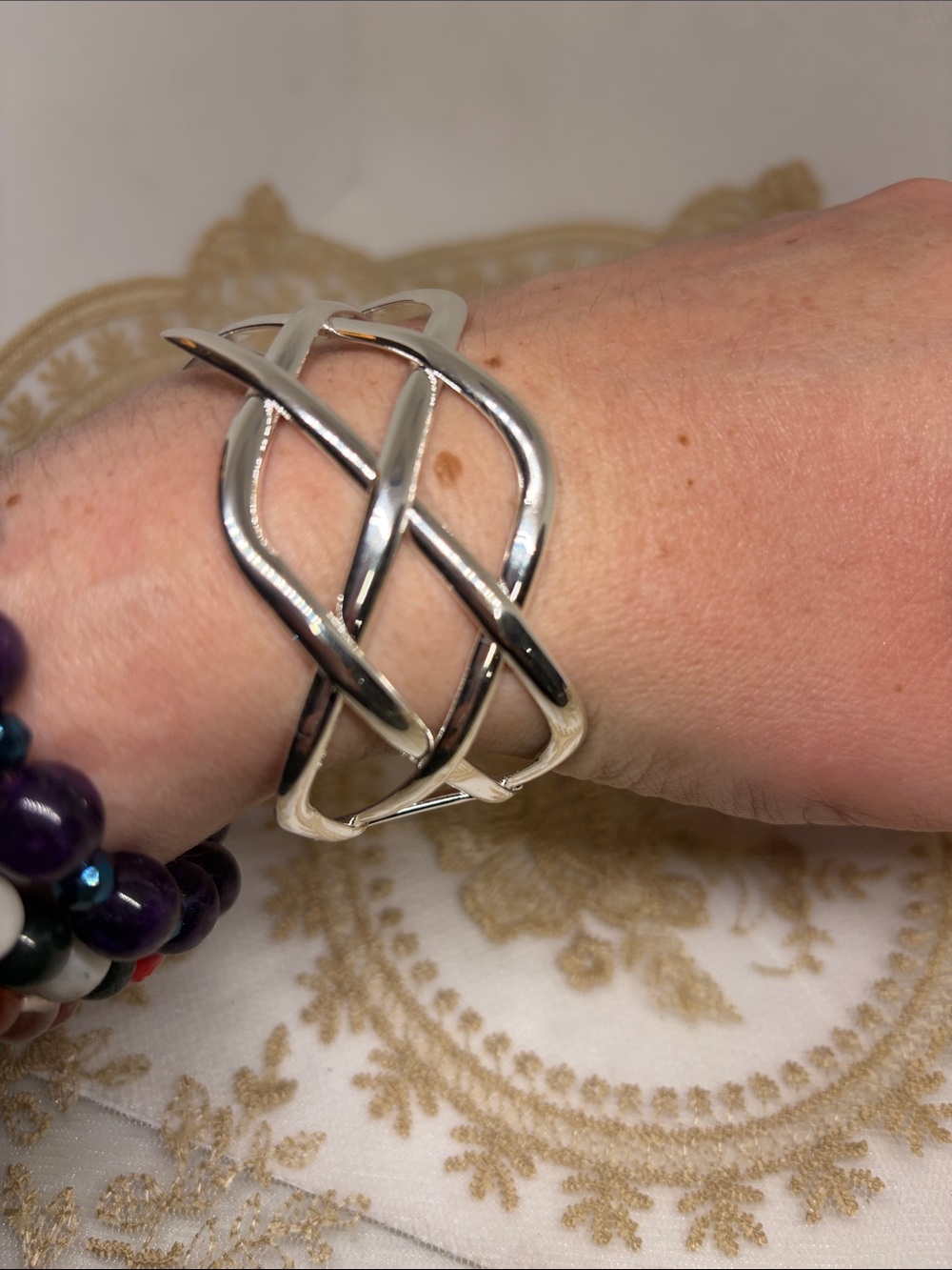 Sterling Silver 925 Open Weave Cuff Bracelet | Modern Sculptural Statement